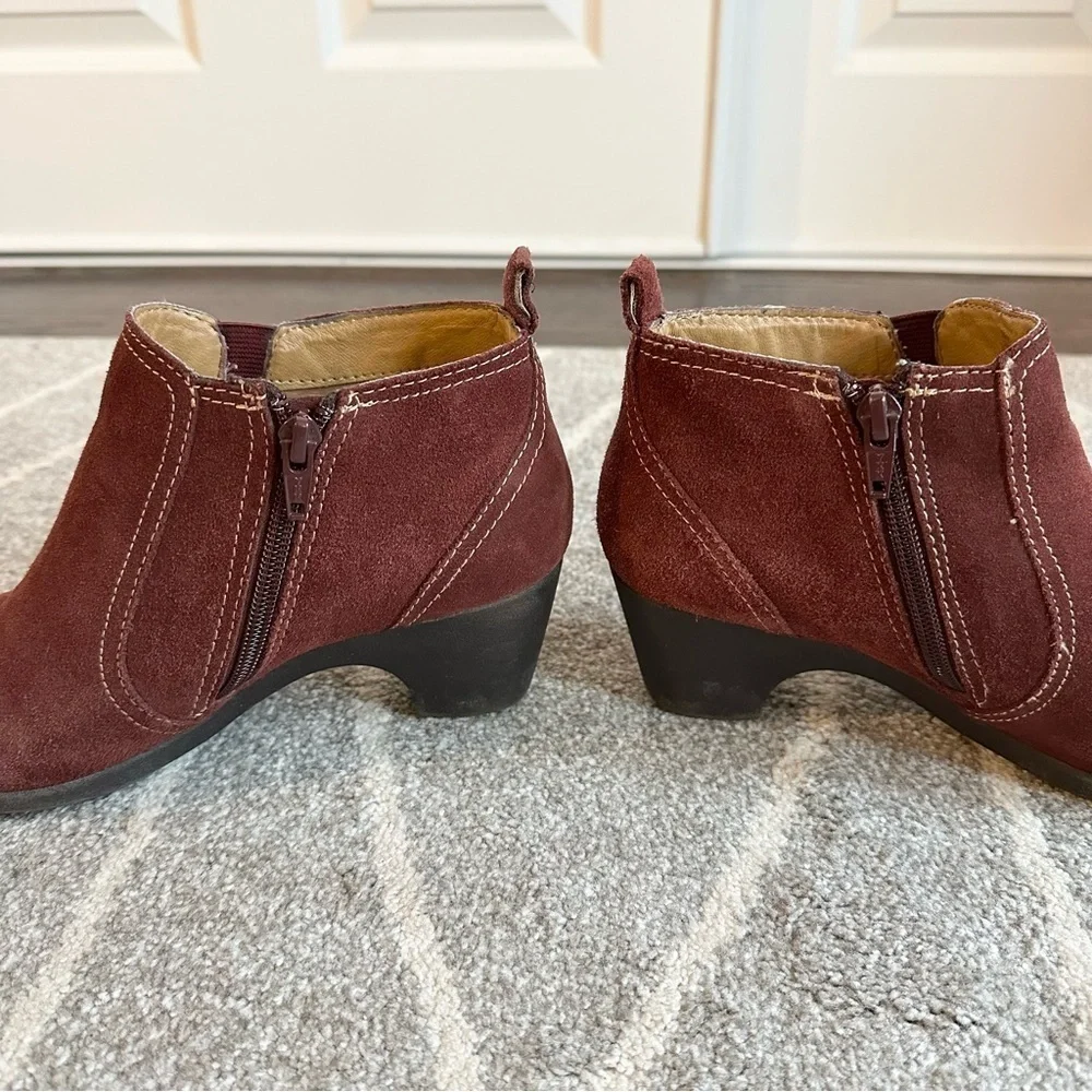 SoftSpots Burgundy Suede Leather Ankle Booties with Small Heel
